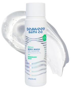 Seaweed Bath Co. bottle front label showing product name and rosemary mint scent benefits