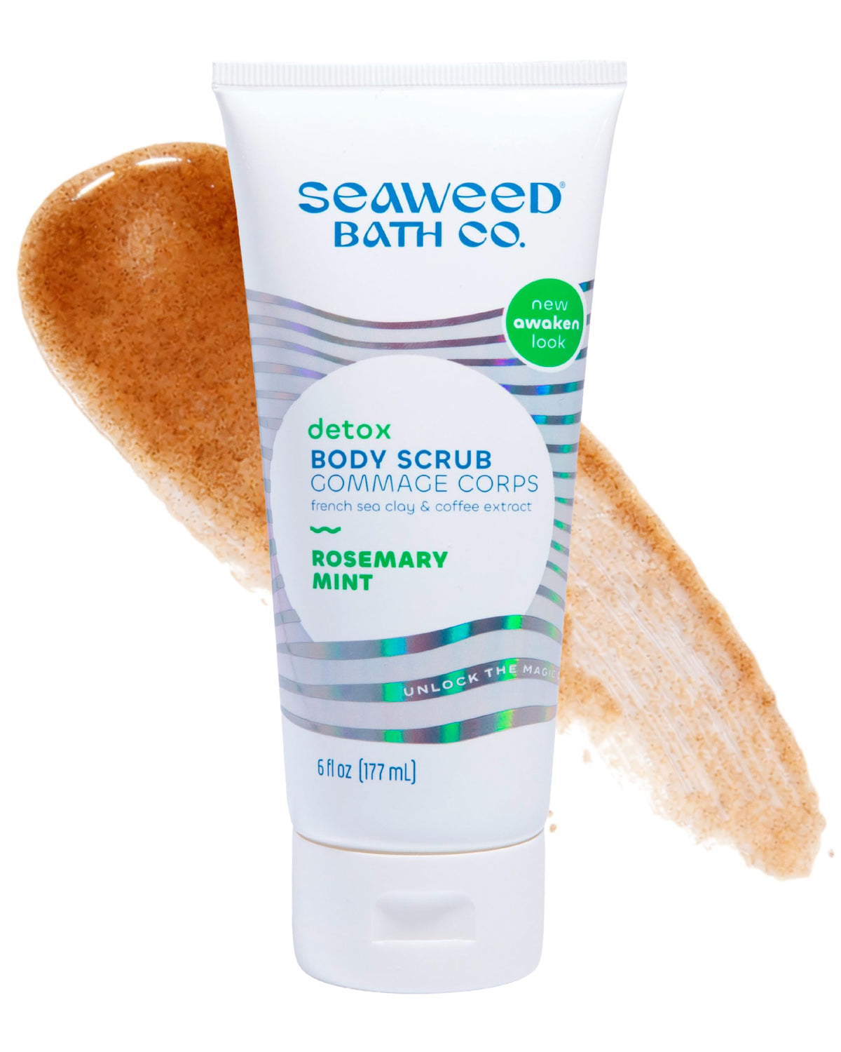 Seaweed Bath Co. front packaging showing product and scent for refreshing exfoliation