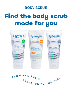Seaweed Bath Co. 6 oz tube next to ruler conveying true size and travel-friendly option