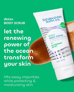 Seaweed Bath Co. tube label close-up highlighting rosemary mint and detox benefits