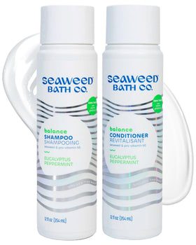 The Seaweed Bath Co. front packaging showing eucalyptus peppermint scent and benefits