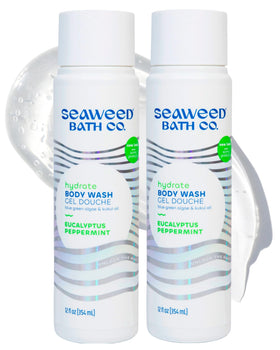 Seaweed Bath Co front packaging showing eucalyptus peppermint scent and benefits