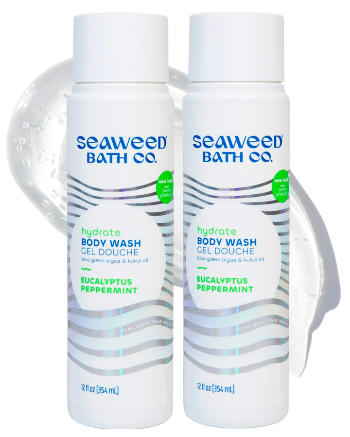 Seaweed Bath Co front packaging showing eucalyptus peppermint scent and benefits