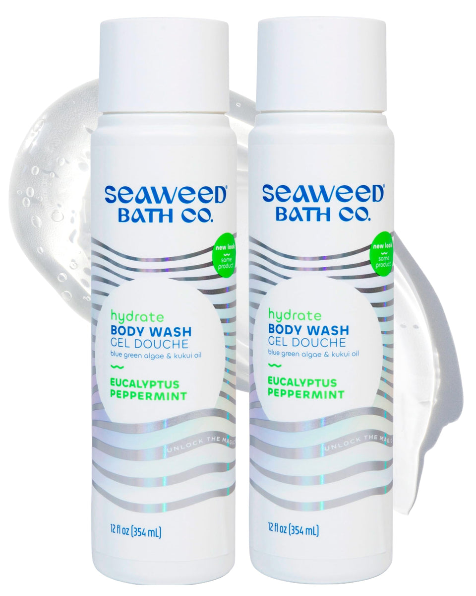 Seaweed Bath Co front packaging showing eucalyptus peppermint scent and benefits