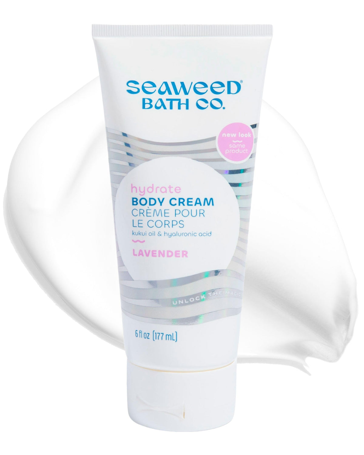 Seaweed Bath Co. front pump bottle showing lavender and hydration benefits