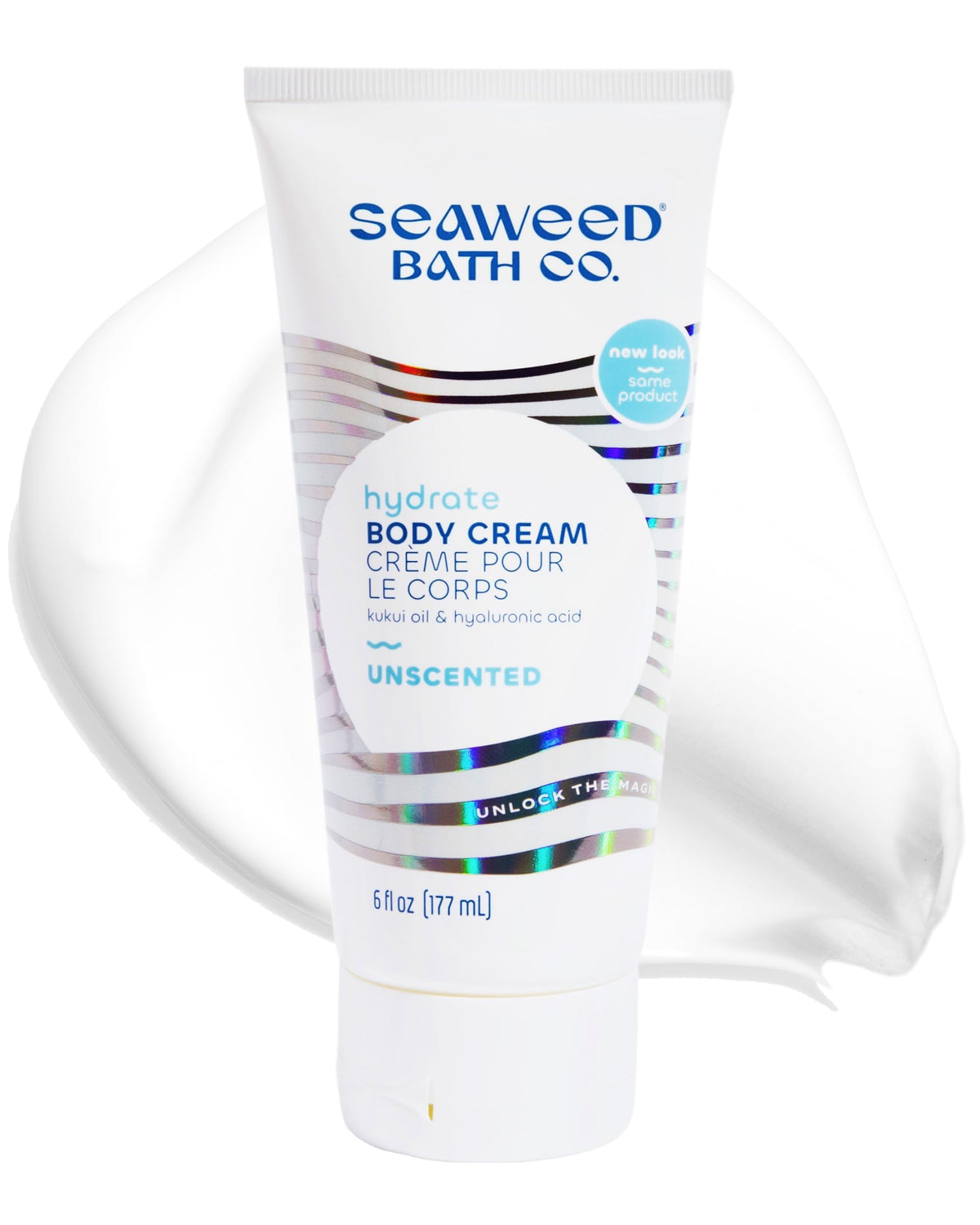 Seaweed Bath Co. front bottle shot showing unscented hydrating cream benefits