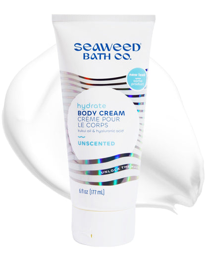 Seaweed Bath Co. front bottle shot showing unscented hydrating cream benefits