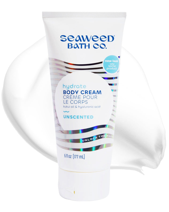 Seaweed Bath Co. front bottle shot showing unscented hydrating cream benefits