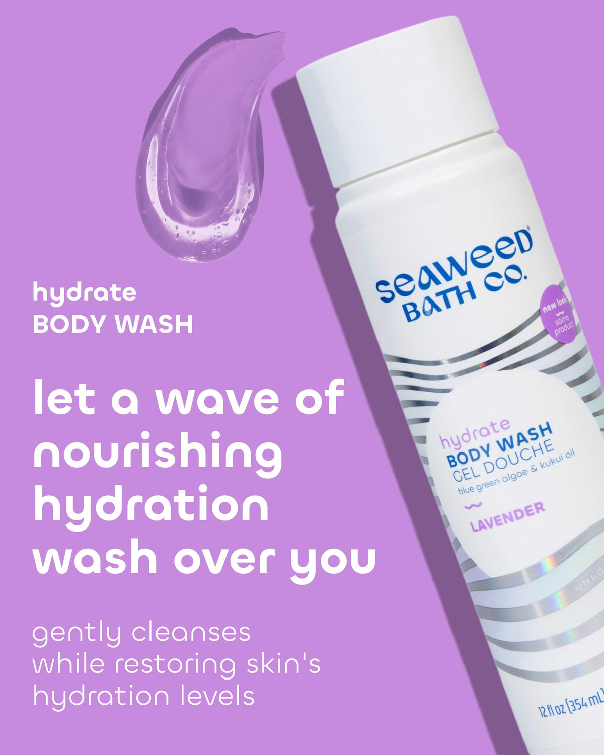 Seaweed Bath Co. pump and label closeup highlighting ingredients and sustainable packaging benefits