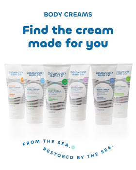 Seaweed Bath Co. product on bathroom vanity suggesting daily routine benefit