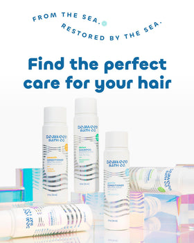 Seaweed Bath Co. bottle in a shower scene conveying everyday gentle care