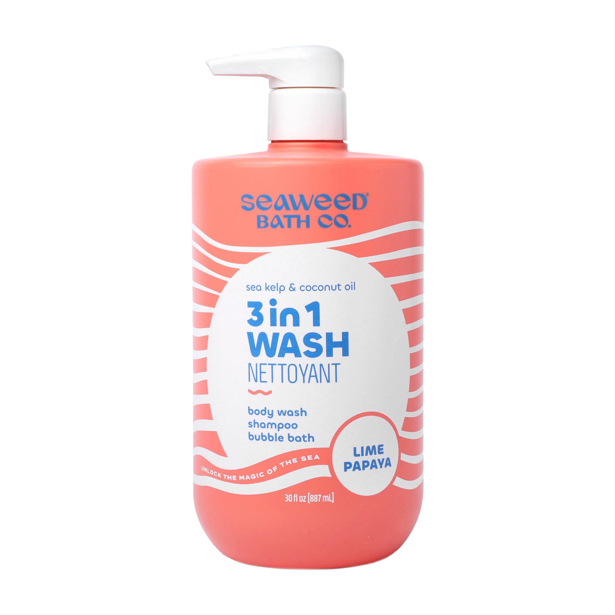 Seaweed Bath Co front label showing lime papaya scent and benefits