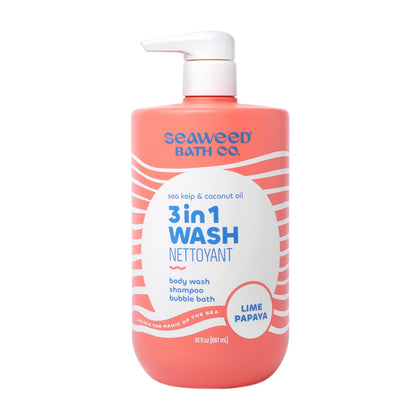 Seaweed Bath Co front label showing lime papaya scent and benefits