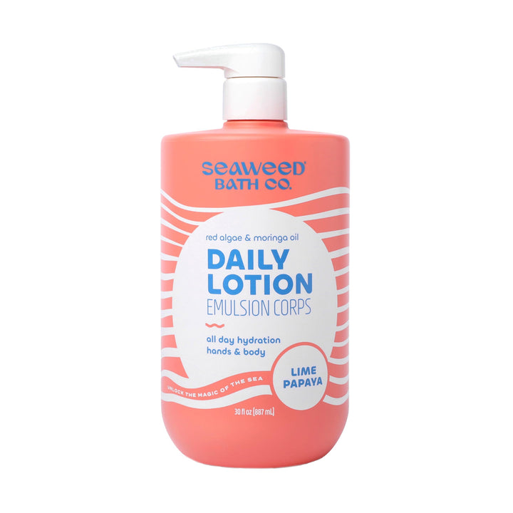 Seaweed Bath Co front packaging showing 30 fl oz bottle and bright label benefit quick hydration