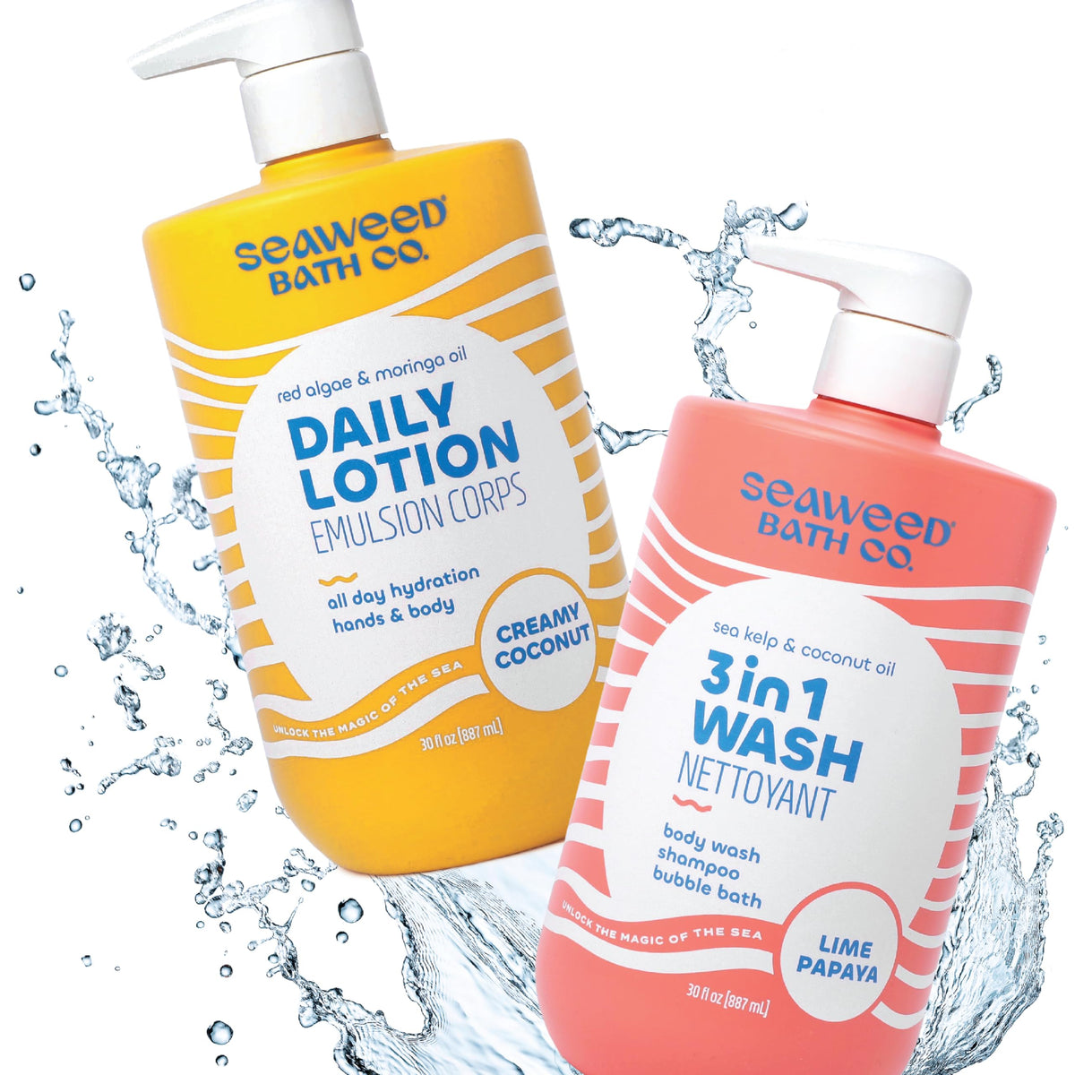 Seaweed Bath Co open cap with lotion droplet showing controlled dispensing and minimal waste benefit