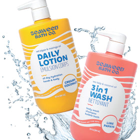 Seaweed Bath Co open cap with lotion droplet showing controlled dispensing and minimal waste benefit
