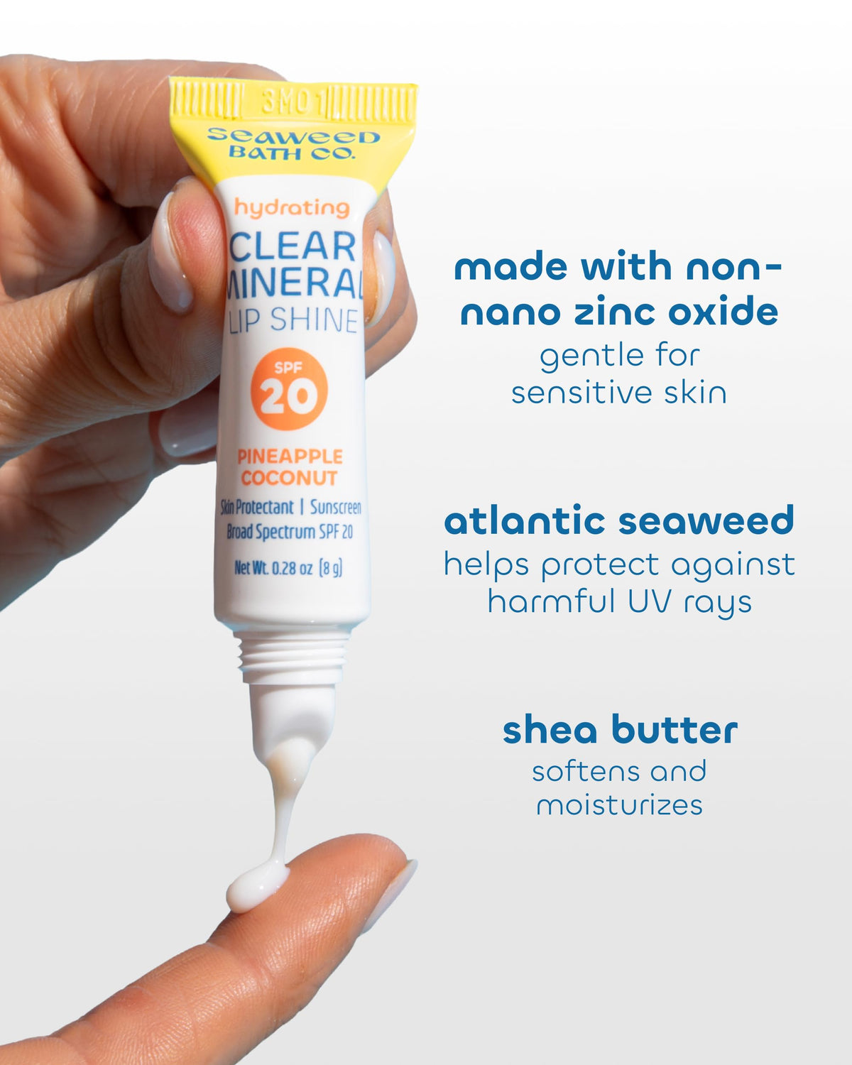 Seaweed Bath Co ingredient label highlighting zinc oxide and seaweed