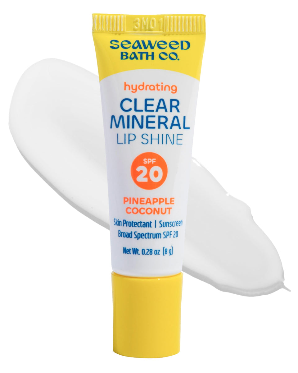 Seaweed Bath Co front packaging showing clear lip shine and SPF benefit
