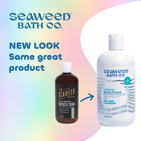 Seaweed Bath Co. pouring muscle soak into bath to create relaxing bubbles