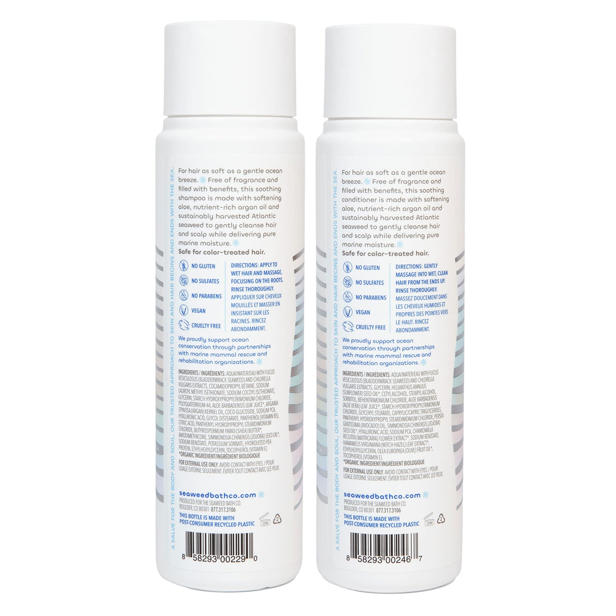 Seaweed Bath Co. recycled-plastic bottle detail highlighting eco-conscious packaging