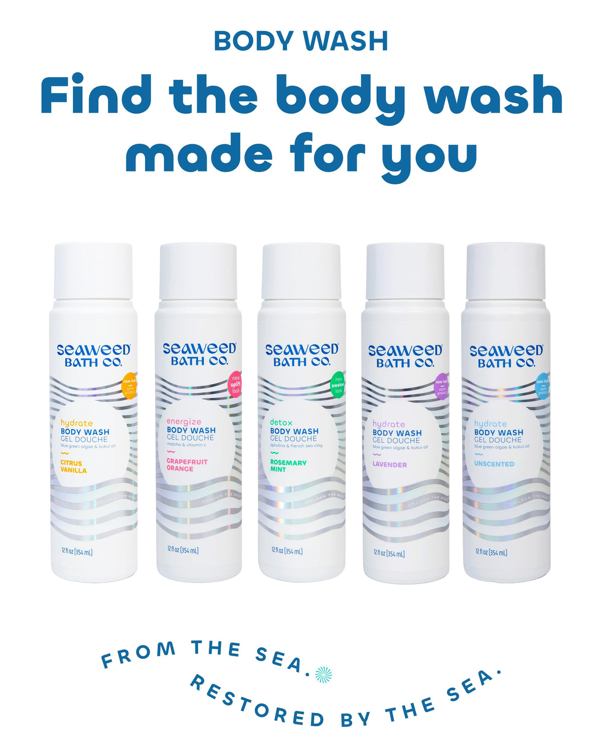 Seaweed Bath Co. recycled plastic bottle close-up highlighting eco-conscious packaging