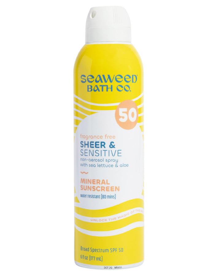 The Seaweed Bath Co. front packaging showing SPF 50 and fragrance-free benefit