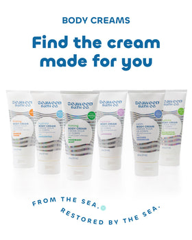 Seaweed Bath Co. 6 oz size shown with scale to confirm compact travel-friendly container