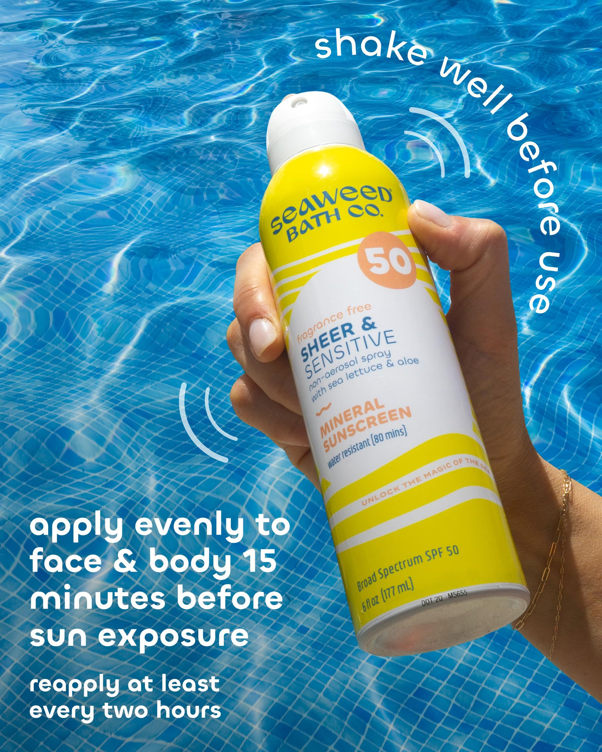 The Seaweed Bath Co. 6 oz bottle held in hand for compact travel convenience
