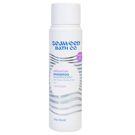 Seaweed Bath Co. front label showing volumize lavender shampoo benefits