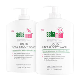 SEBAMED front view 400ml two-pack showing pump and label, promotes gentle cleansing