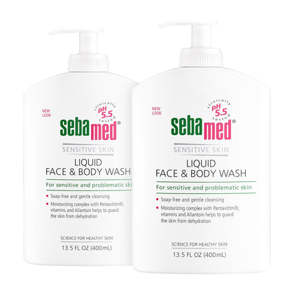 SEBAMED front view 400ml two-pack showing pump and label, promotes gentle cleansing