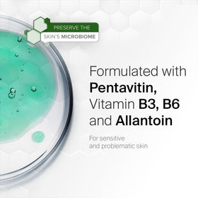 SEBAMED bottle placed in shower demonstrating suitability for full body use