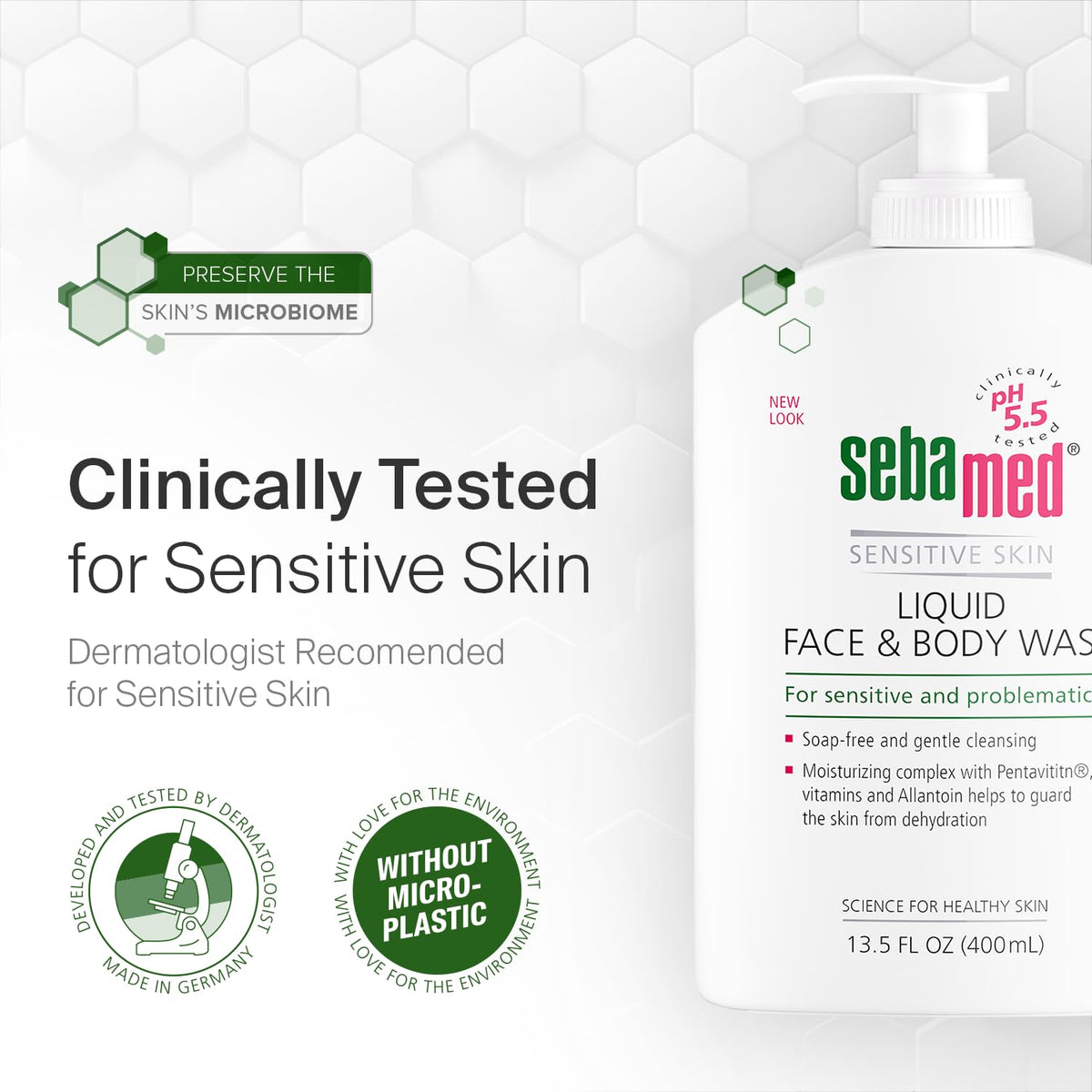 SEBAMED bottle next to moisturizer illustrating compatible layering benefit