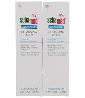 Sebamed bottle in hand to show 5.07 fl oz size and easy pump use