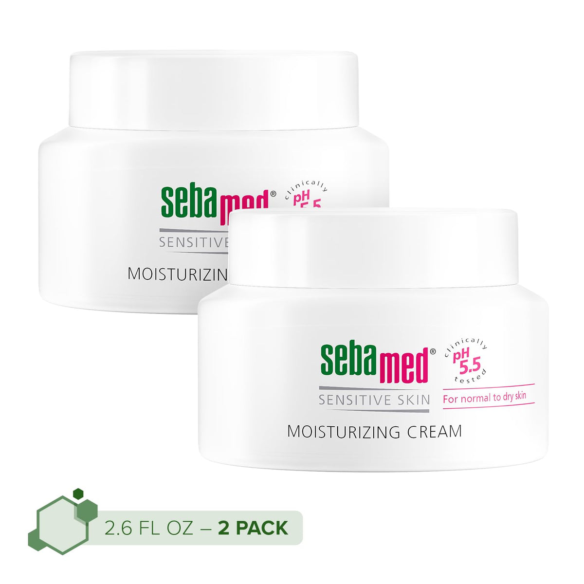 SEBAMED front packaging showing two 75mL tubes and product benefits