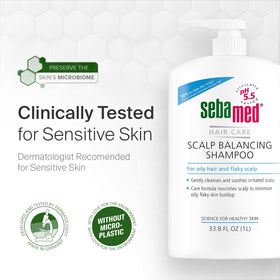 SEBAMED bottle on shower shelf illustrating routine scalp care