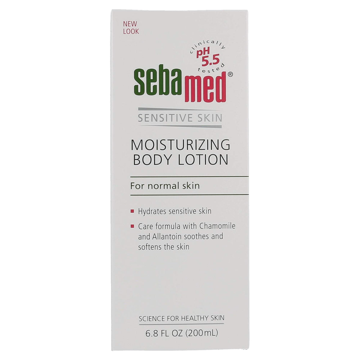 SEBAMED pump dispensing lotion, close-up texture demonstrating lightweight absorption