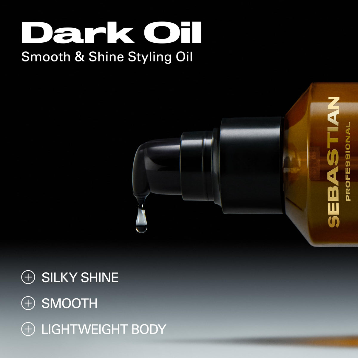 Sebastian Dark Oil texture drop on fingertips showing lightweight absorption benefit