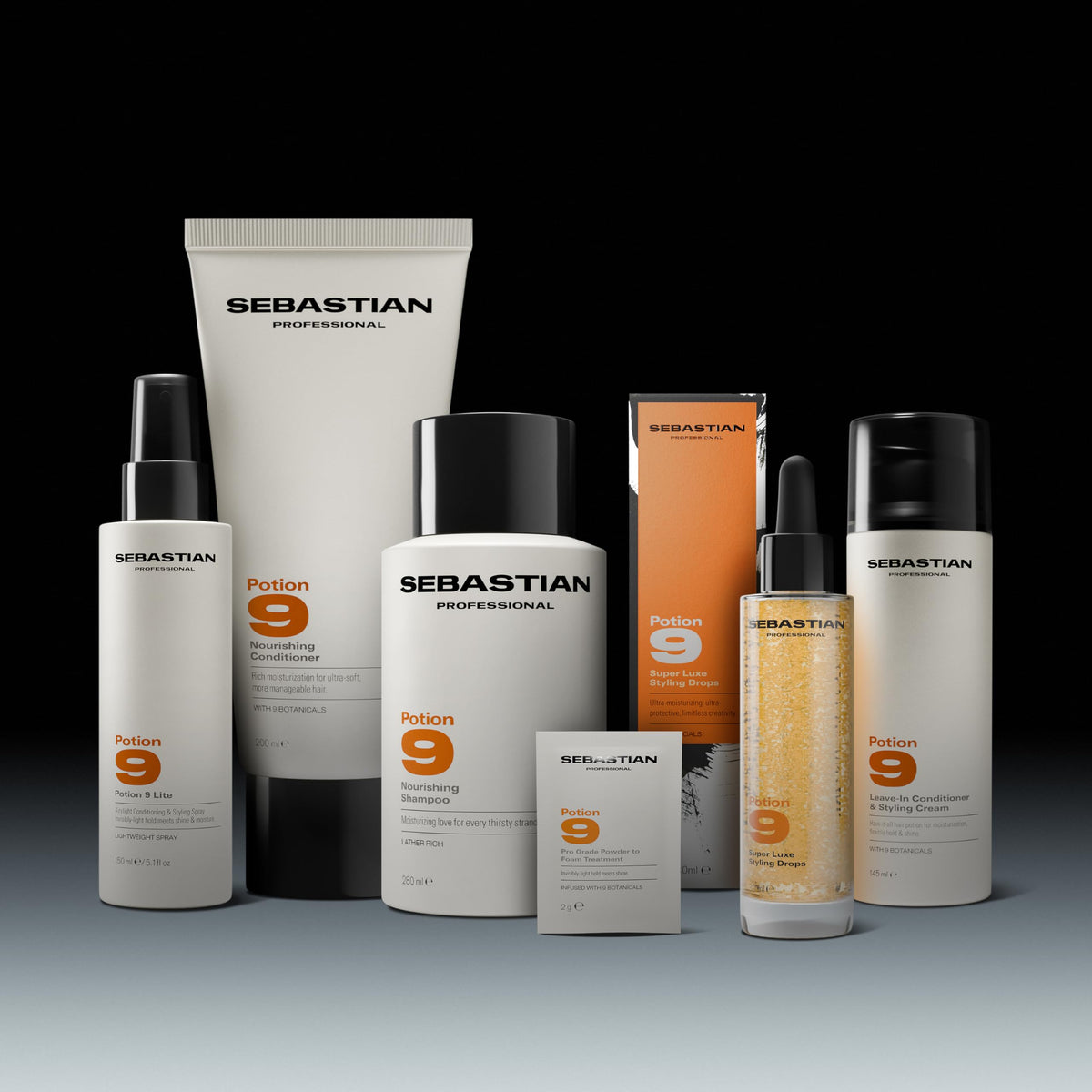 Sebastian Potion 9 botanical ingredients arranged to highlight natural extracts