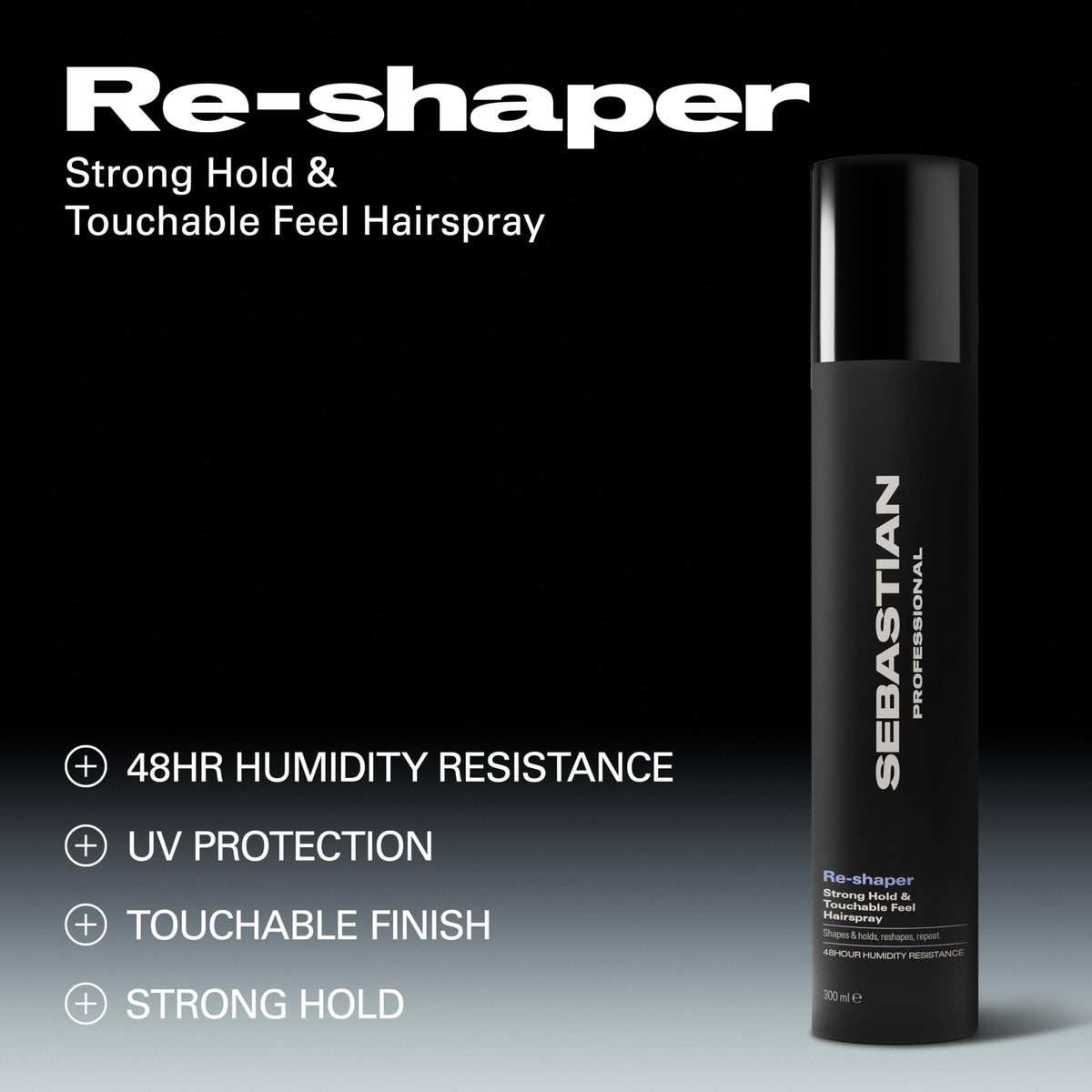 Sebastian reshaper mist in motion demonstrating fine even spray for smooth hold