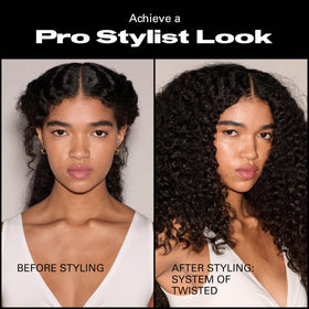 sebastian applying cream to damp curls, demonstrating frizz control and definition