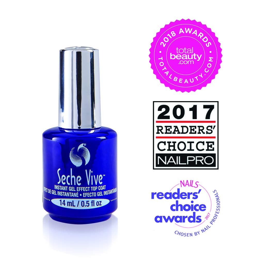 Seche bottle close-up highlighting smooth glassy texture and shine benefit
