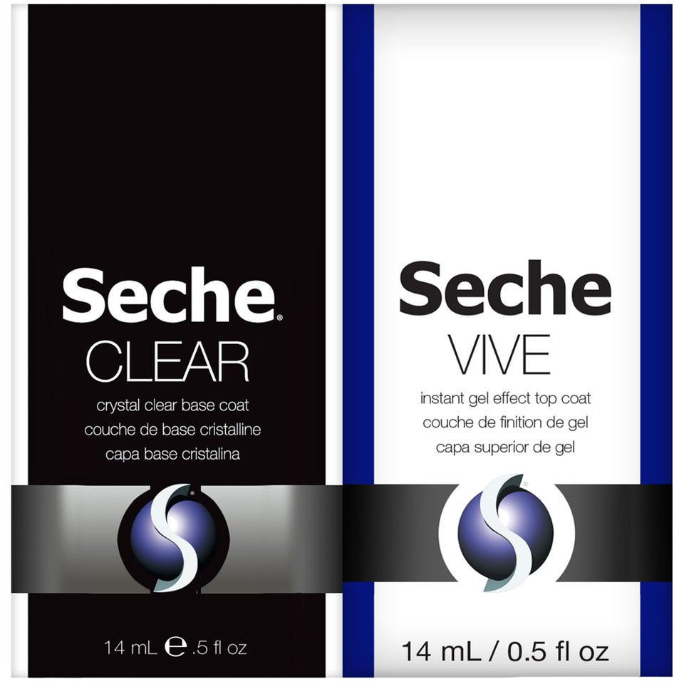 Seche front packaging showing both bottles and product benefit of protection