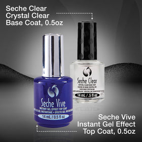 Seche duo being applied during a home manicure demonstrating fast-dry finish