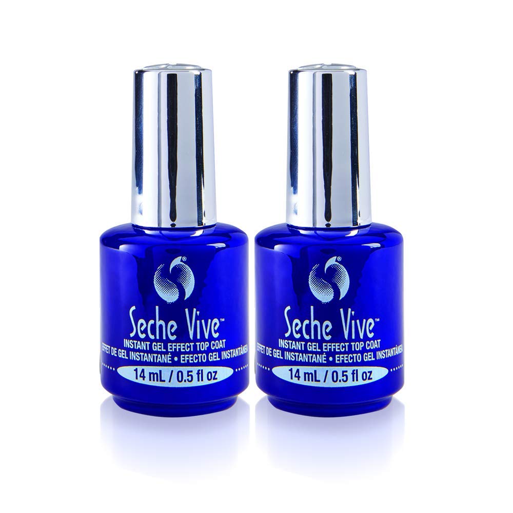 Seche front packaging showing two 0.5 oz bottles and glossy finish benefit