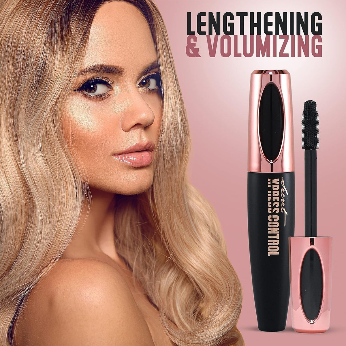 Secret Xpress Control model wearing mascara demonstrating all-day smudge-proof benefit