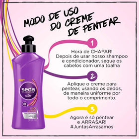 Seda product in use during blow-dry on straight hair, demonstrating smoother finish