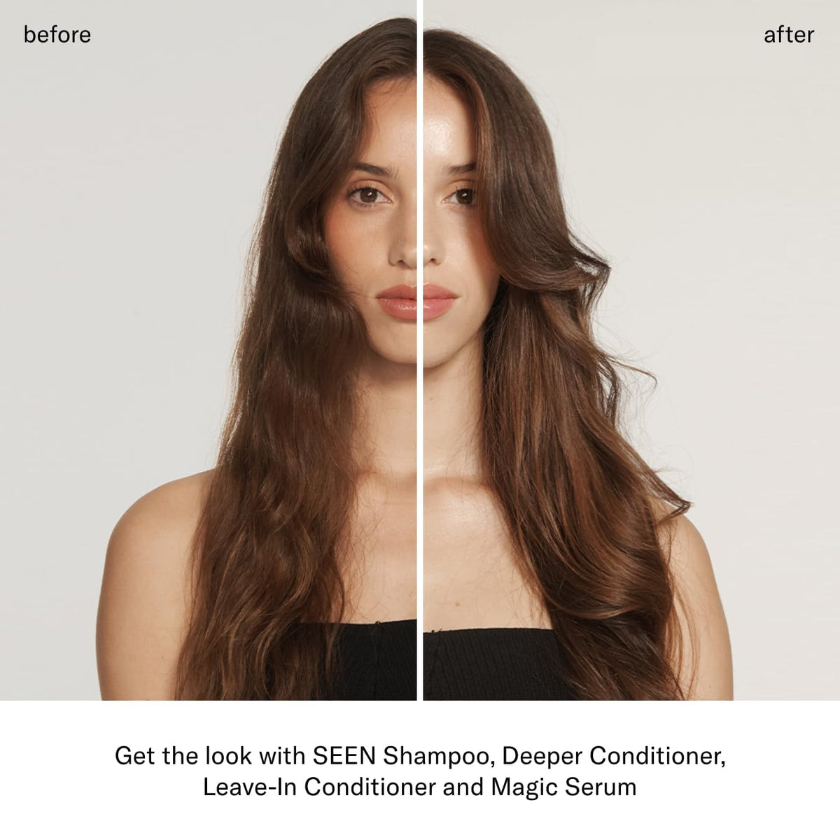 SEEN applying conditioner to hair lengths and ends to reduce frizz and tangles