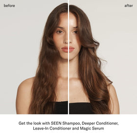 SEEN applying conditioner to hair lengths and ends to reduce frizz and tangles