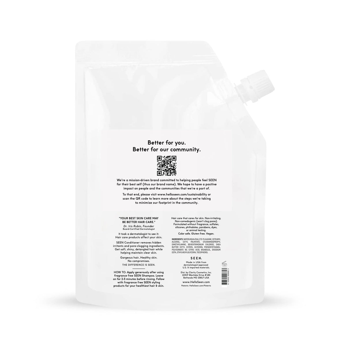 SEEN refill pouch spout close-up highlighting easy-pour design